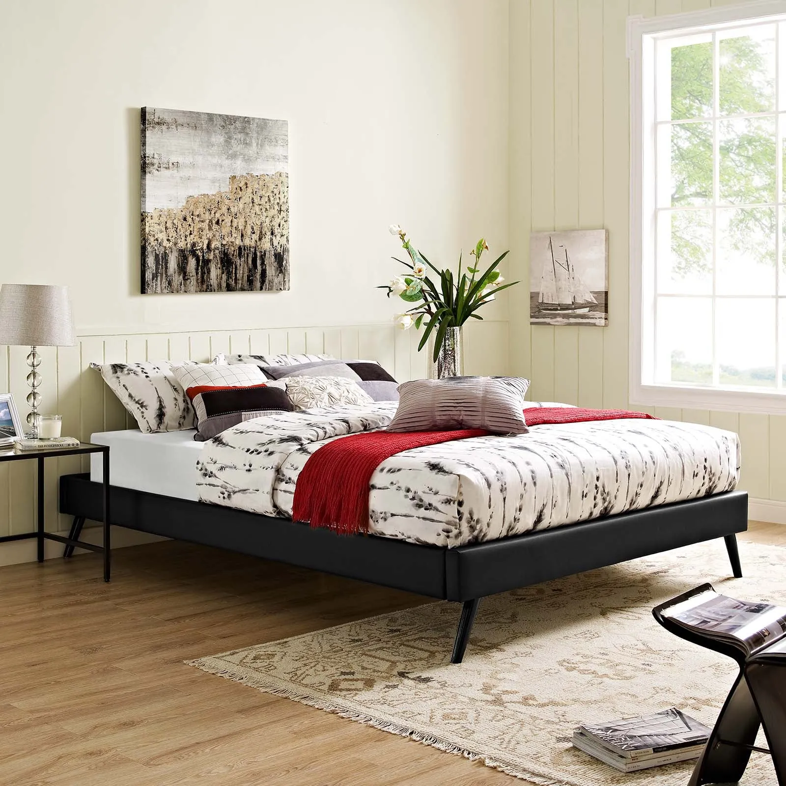 Loryn Vinyl Bed Frame with Round Splayed Legs