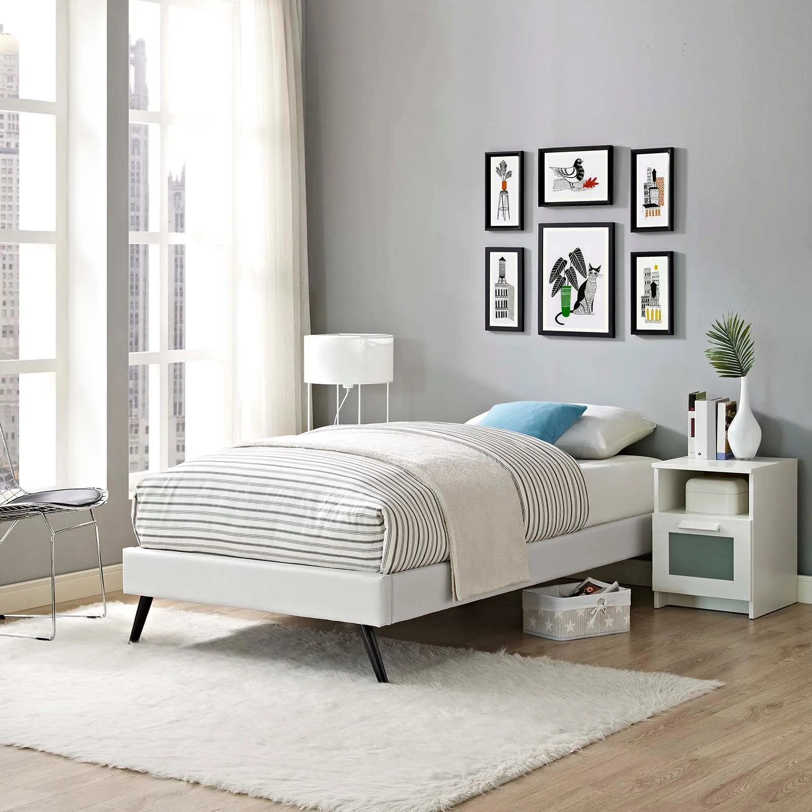 Loryn Vinyl Bed Frame with Round Splayed Legs