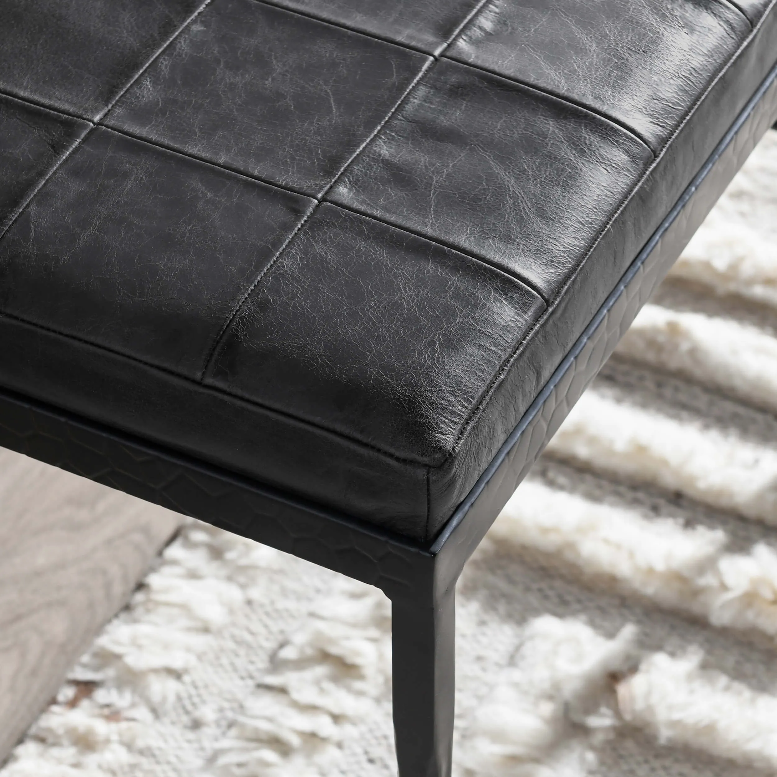 Malo Leather Bench, Onyx