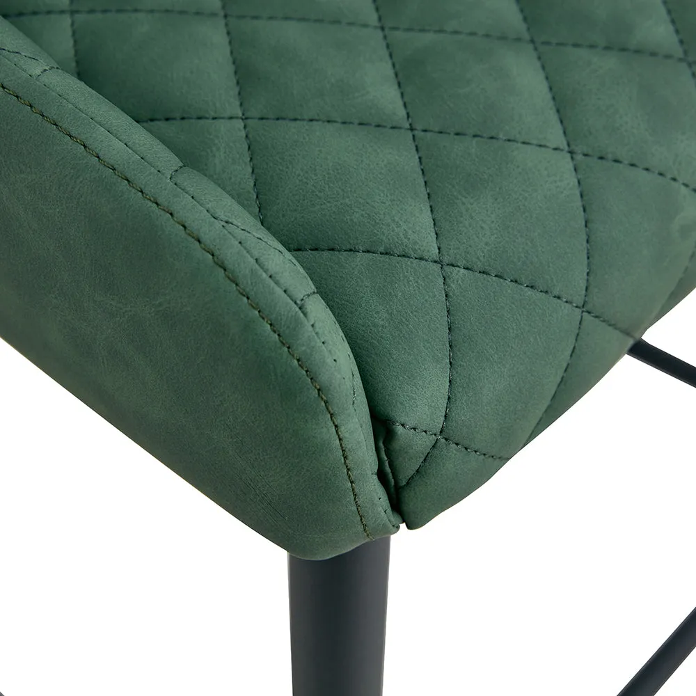 MATEO - Green Leather Bar Stool (65 cm & 75 cm)