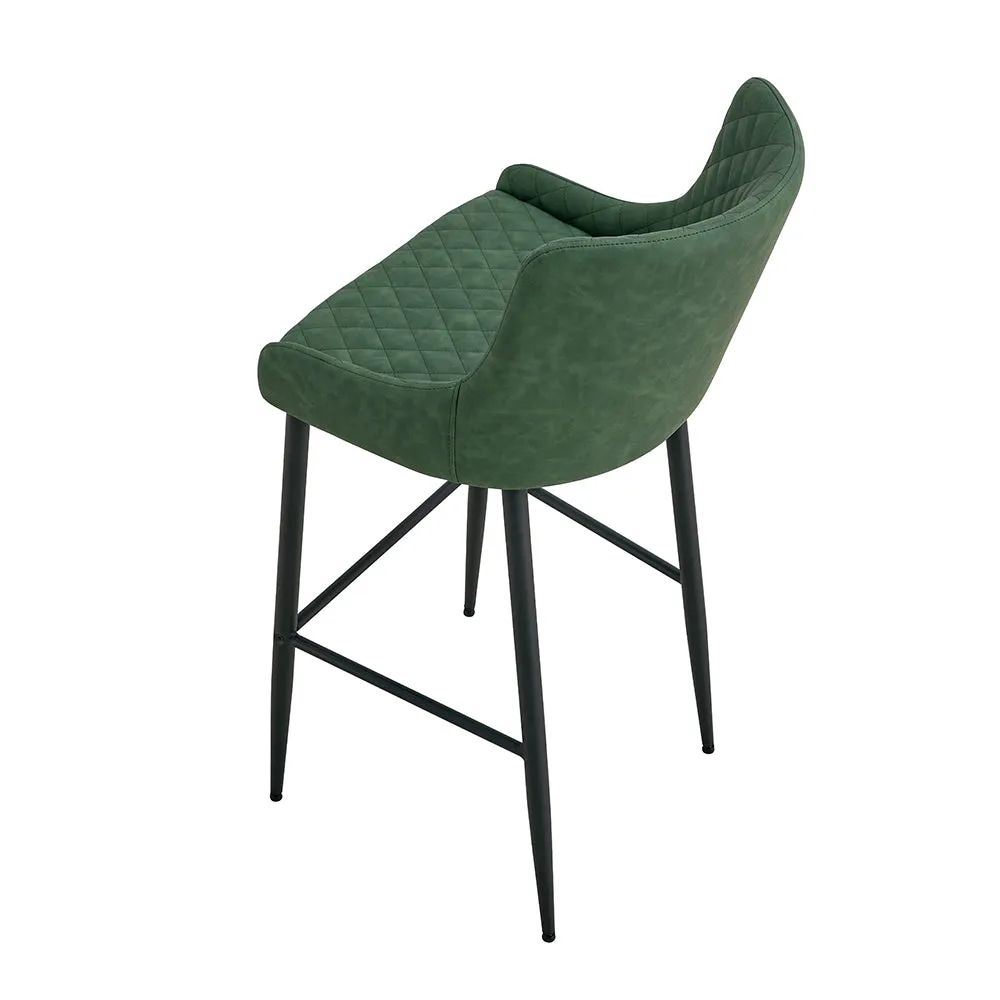 MATEO - Green Leather Bar Stool (65 cm & 75 cm)