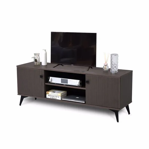 Mid-Century Modern TV Stand for up to 58 inch TV Television Stands with Cabinet Wood Storage TV Console Table; Retro Media Entertainment Center for Living Room; Rustic Brown