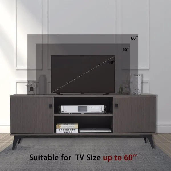 Mid-Century Modern TV Stand for up to 58 inch TV Television Stands with Cabinet Wood Storage TV Console Table; Retro Media Entertainment Center for Living Room; Rustic Brown