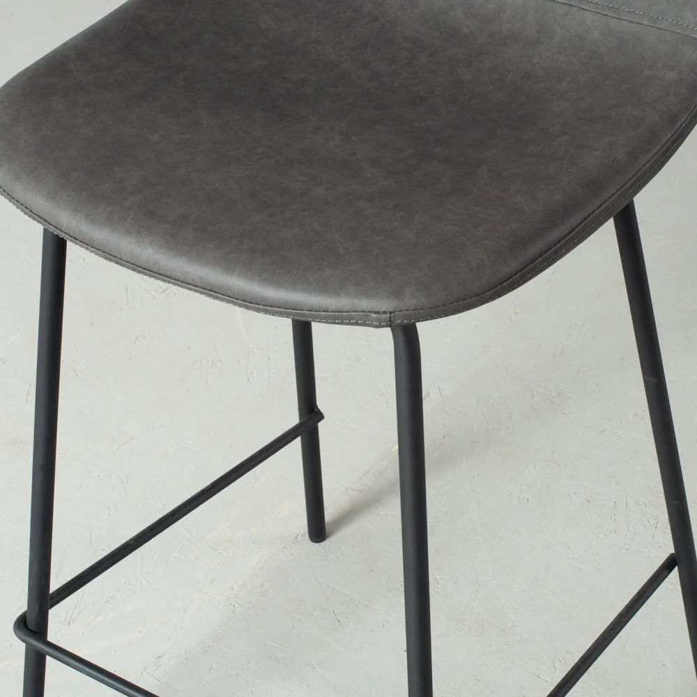 MILAN - Dark Grey Leather Bar Stool