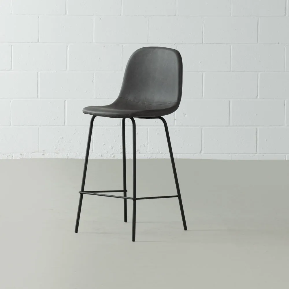 MILAN - Dark Grey Leather Bar Stool