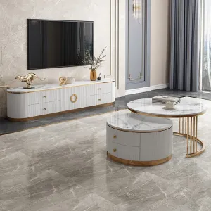 Modern Marble TV Cabinet - Small Coffee Table Combo