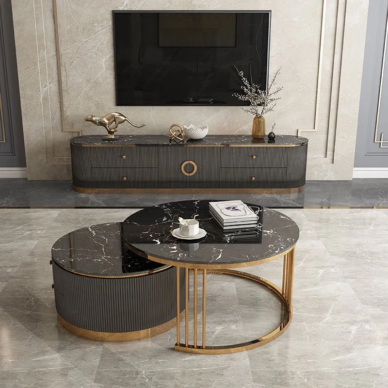 Modern Marble TV Cabinet - Small Coffee Table Combo