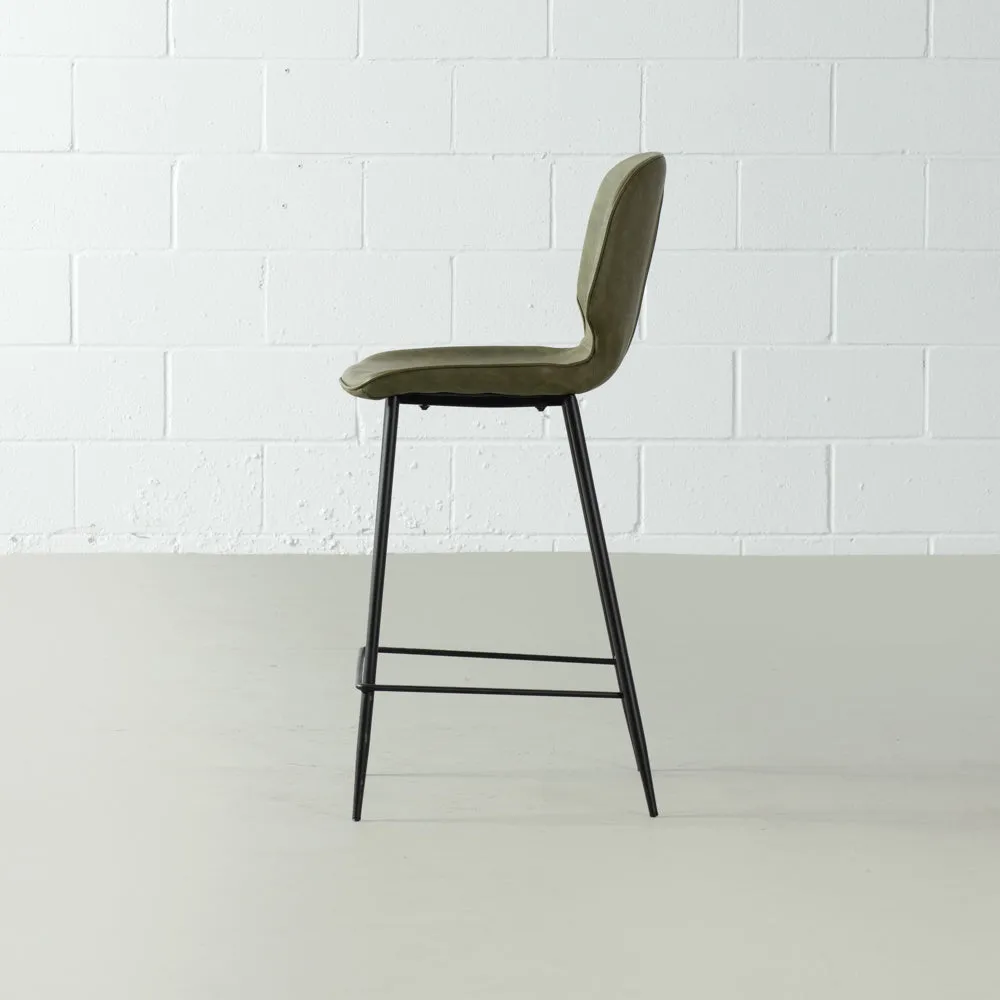 MONROE - Green Leather Bar Stool (65 cm)