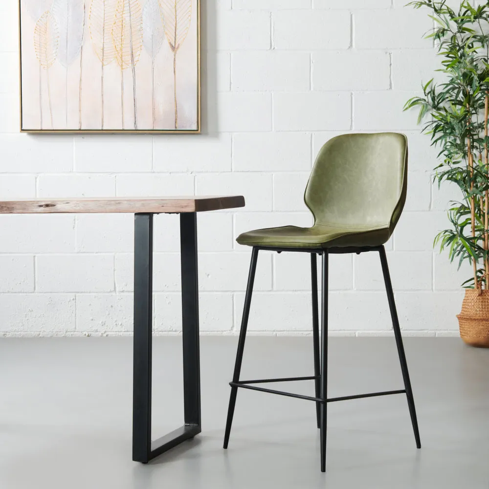 MONROE - Green Leather Bar Stool (65 cm)