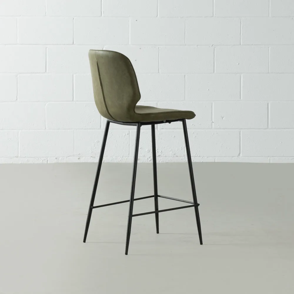 MONROE - Green Leather Bar Stool (65 cm)