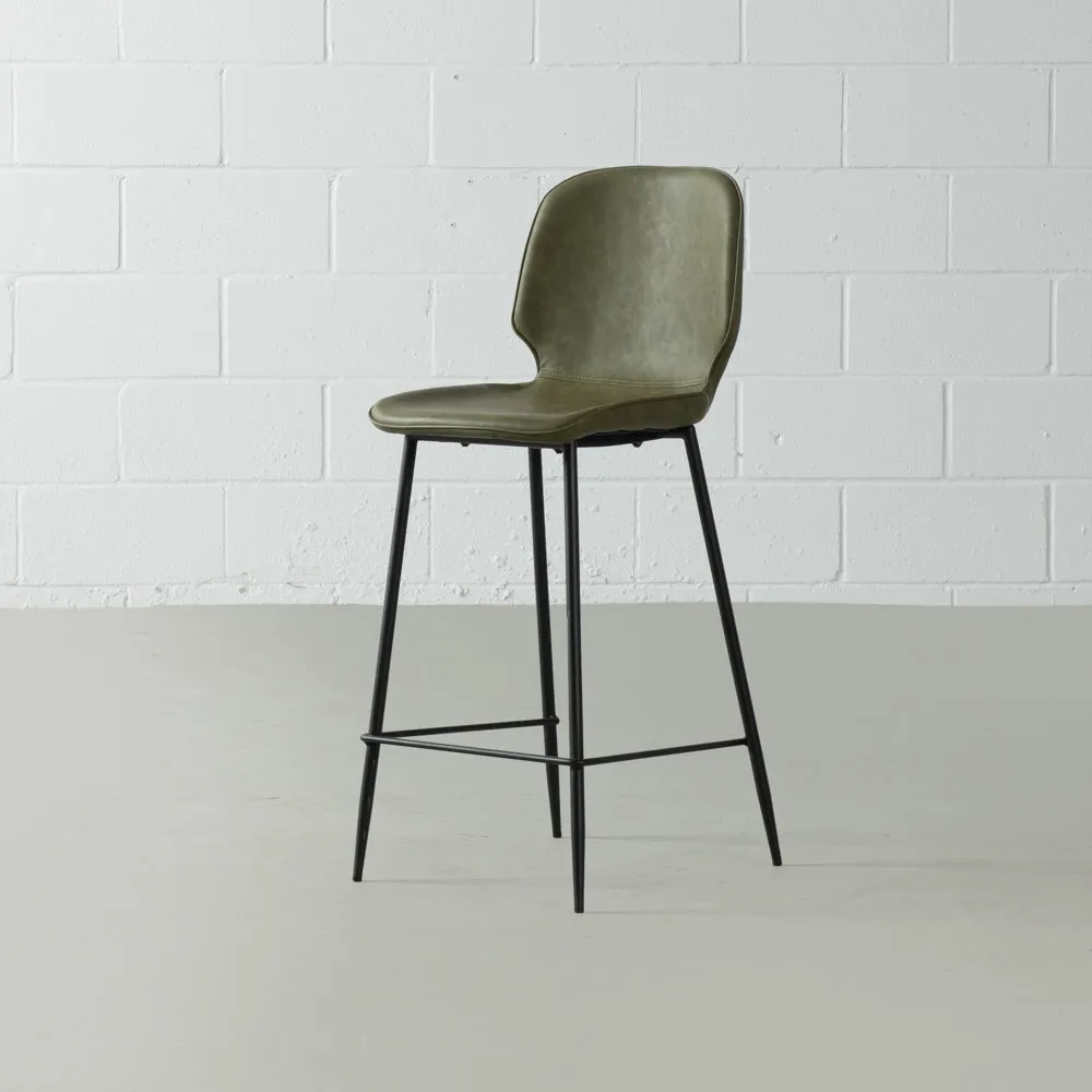 MONROE - Green Leather Bar Stool (65 cm)