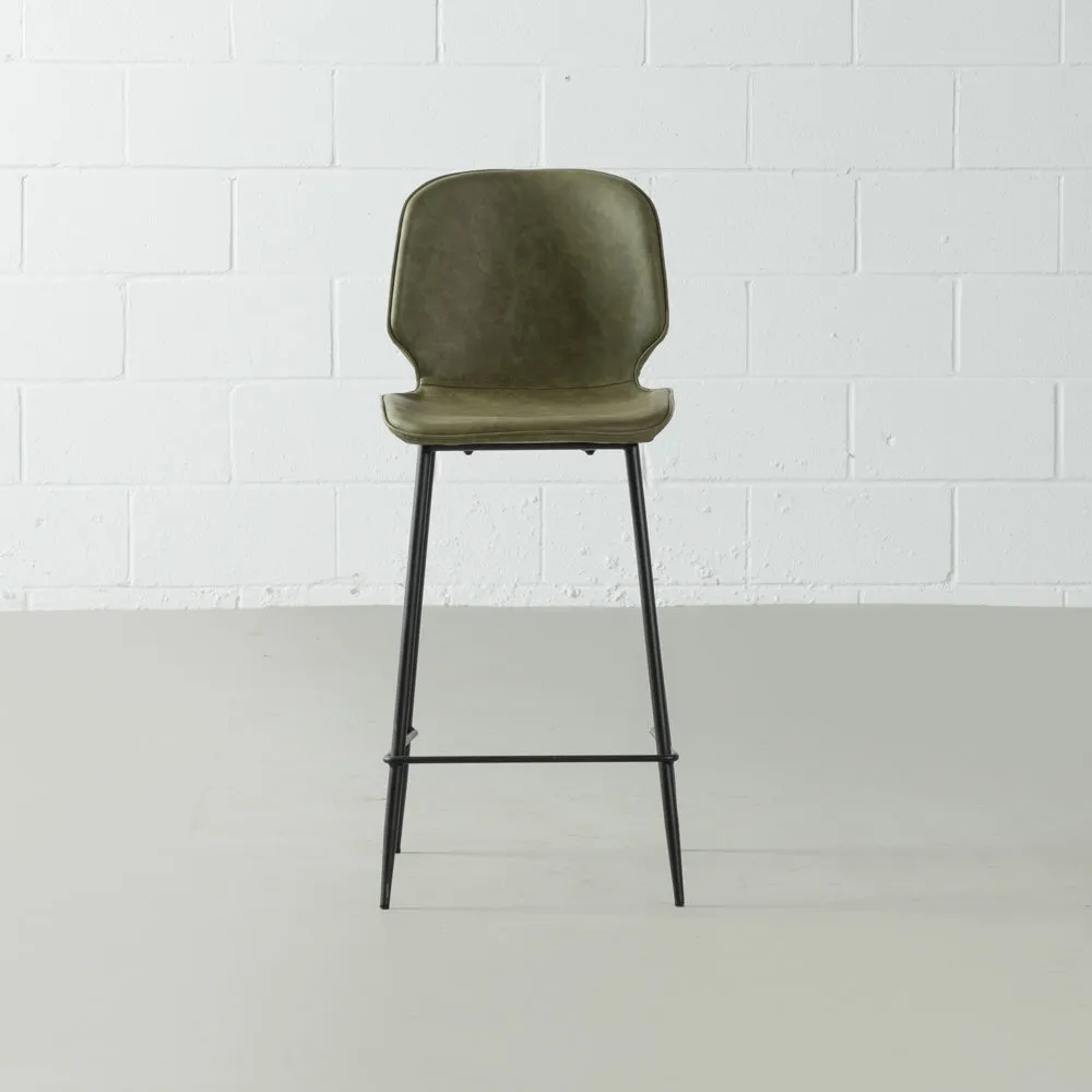 MONROE - Green Leather Bar Stool (65 cm)