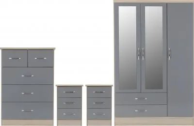 Nevada 3 Door 2 Drawer Mirrored Wardrobe Bedroom Set