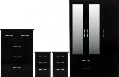 Nevada 3 Door 2 Drawer Mirrored Wardrobe Bedroom Set