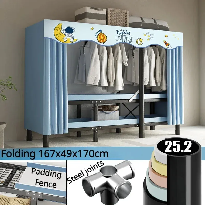 No-Assembly Protective Curtain Foldable Oxford Cloth Wardrobe