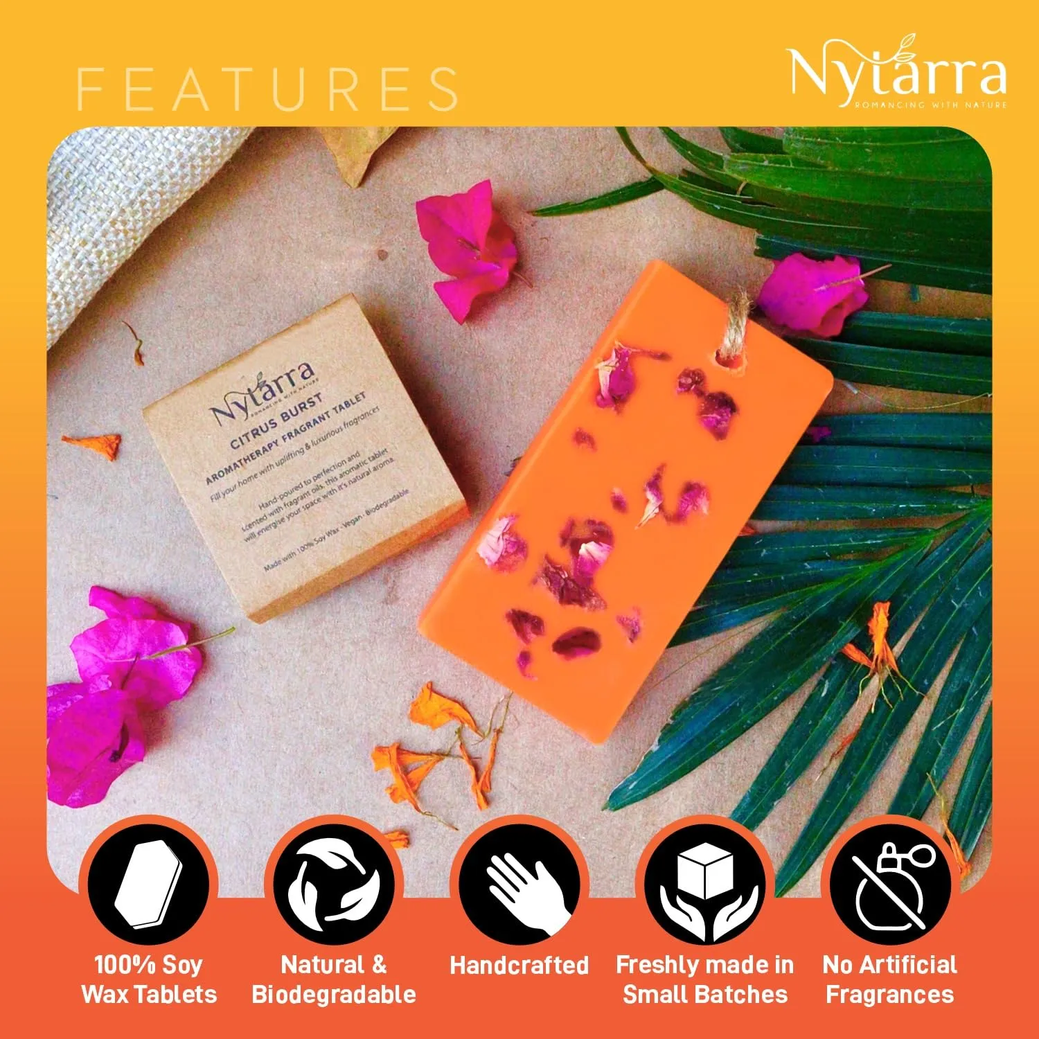 Nytarra Wax Wardrobe Air Freshener Bar, Aromatherapy Fragrance Handmade Wax Tablets, Scented Sachet for Closets, Drawers, Small & Closed Spaces - (Pack of 1) (Citrus Burst)