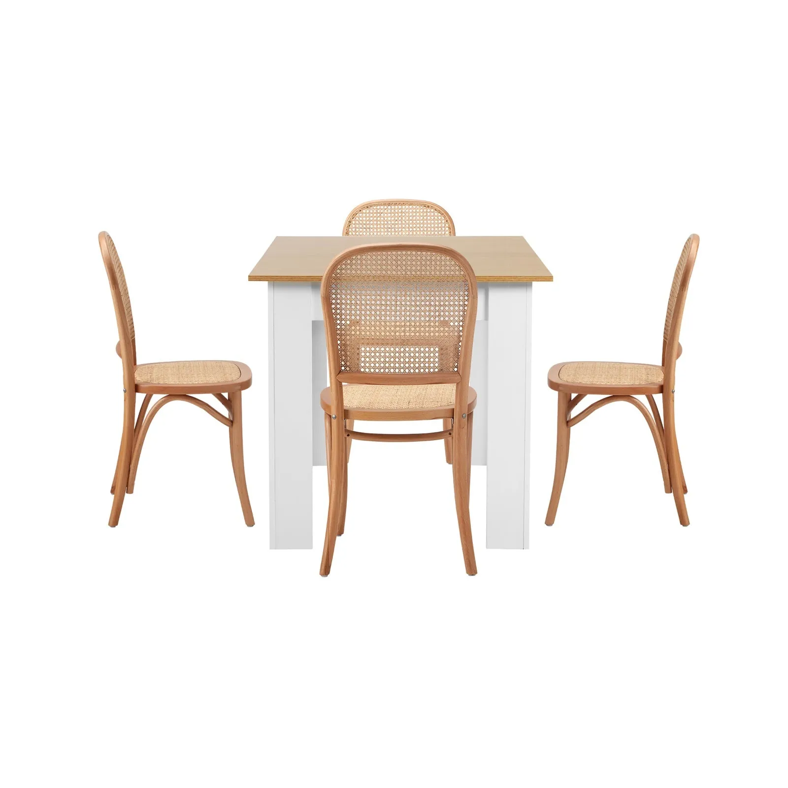 Oikiture 160cm Extendable Dining Table with 4PCS Dining Chairs Rattan Natural