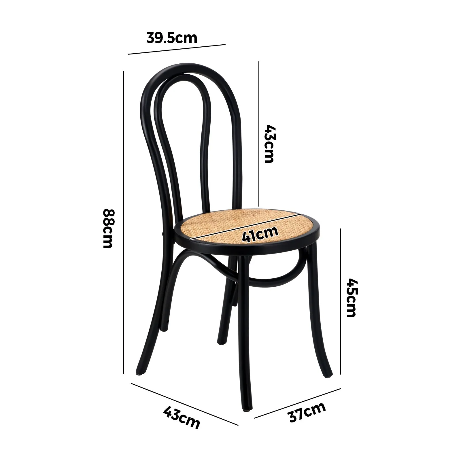 Oikiture Dining Chair Solid Wooden Chairs Ratan Seat Black