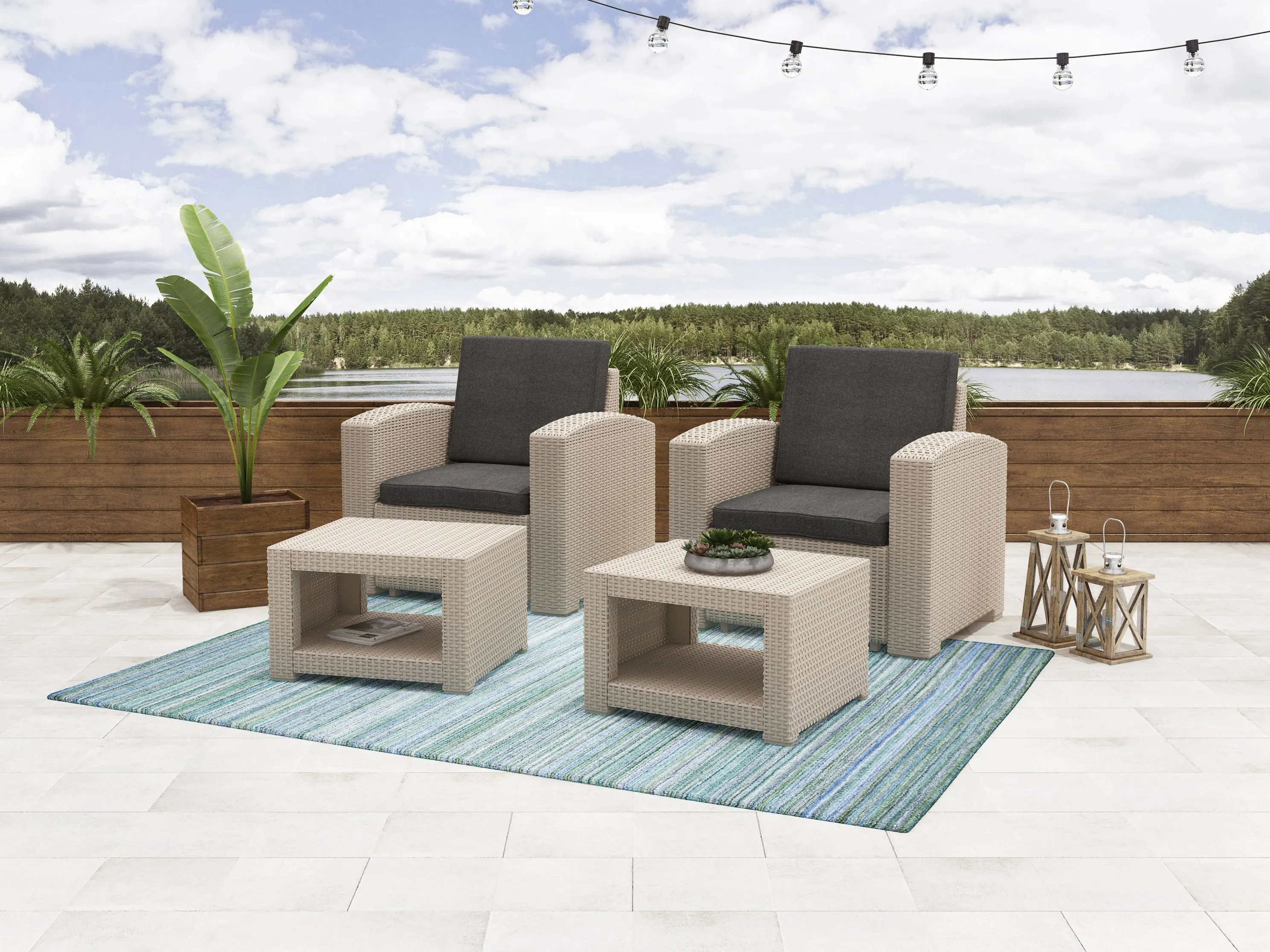 Outdoor Chairs with Ottoman, 4pc Patio Set