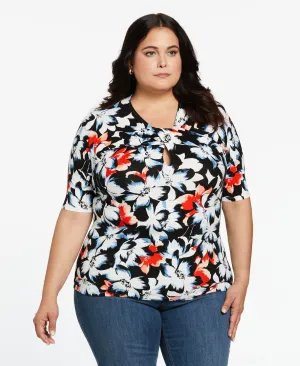 Plus Size Floral Elbow Sleeve Top