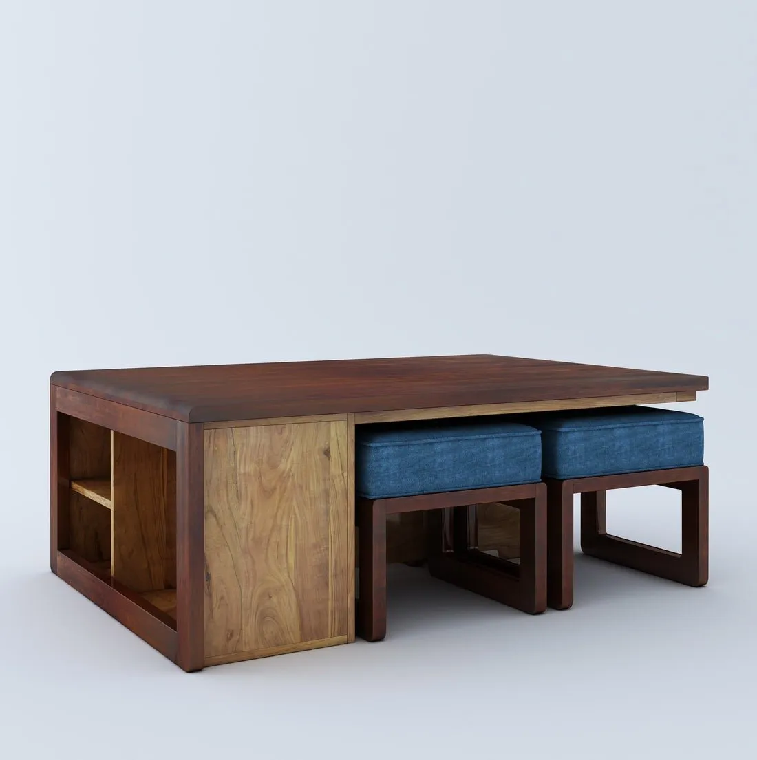 Plutto Solid Wood Coffee Table Centre Table With 4 Seating Stool For Living Room.