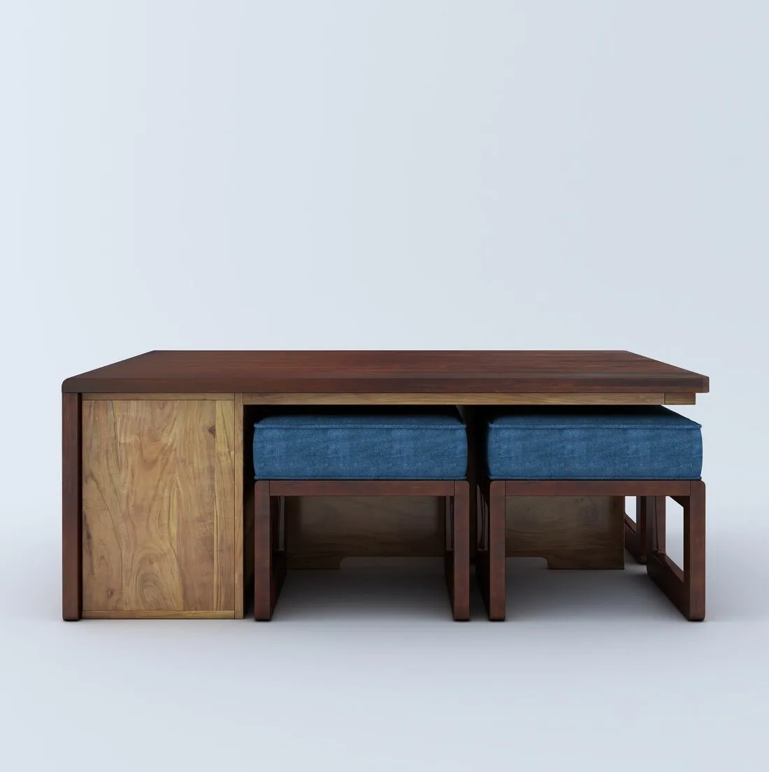 Plutto Solid Wood Coffee Table Centre Table With 4 Seating Stool For Living Room.