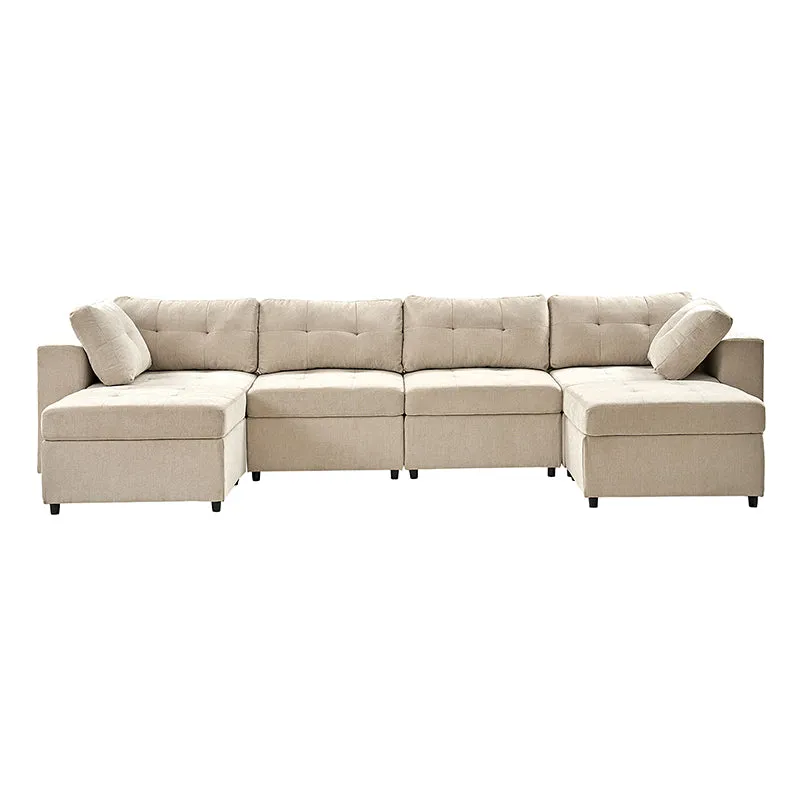 Raquel Sectional Four-Seat Storage Wide Armrests Sofa With Two Ottomans