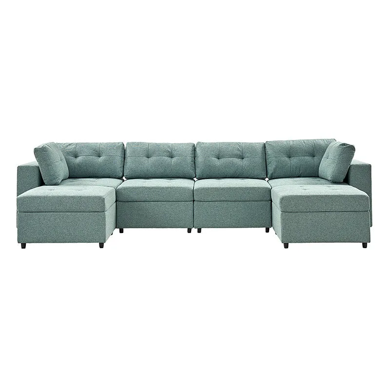 Raquel Sectional Four-Seat Storage Wide Armrests Sofa With Two Ottomans