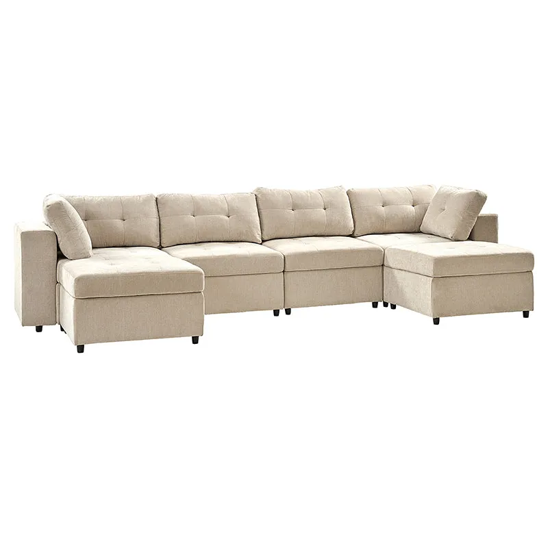 Raquel Sectional Four-Seat Storage Wide Armrests Sofa With Two Ottomans