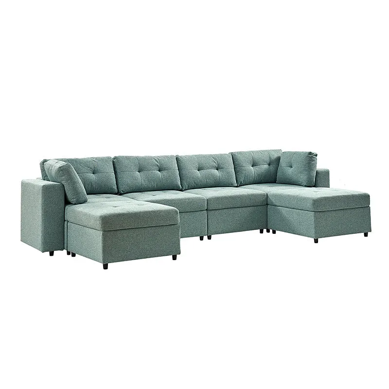 Raquel Sectional Four-Seat Storage Wide Armrests Sofa With Two Ottomans