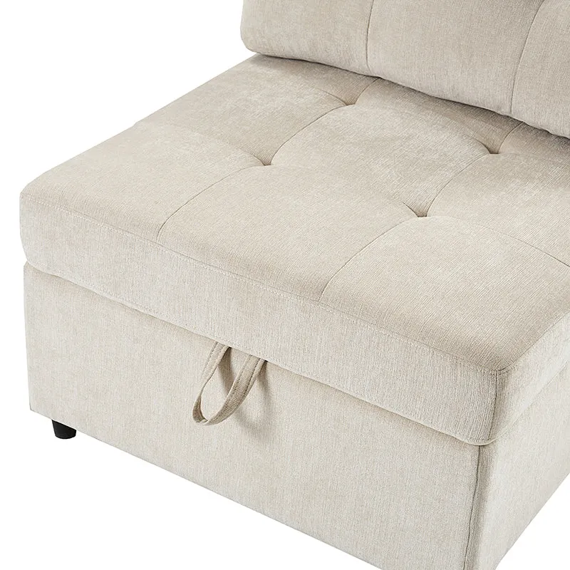 Raquel Sectional Four-Seat Storage Wide Armrests Sofa With Two Ottomans