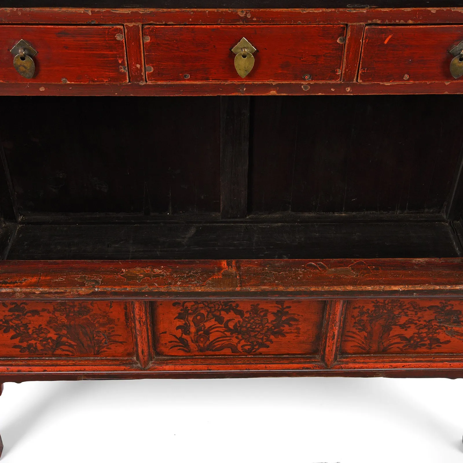 Red Lacquer Chilong Dragon Wedding Cabinet -19th Century