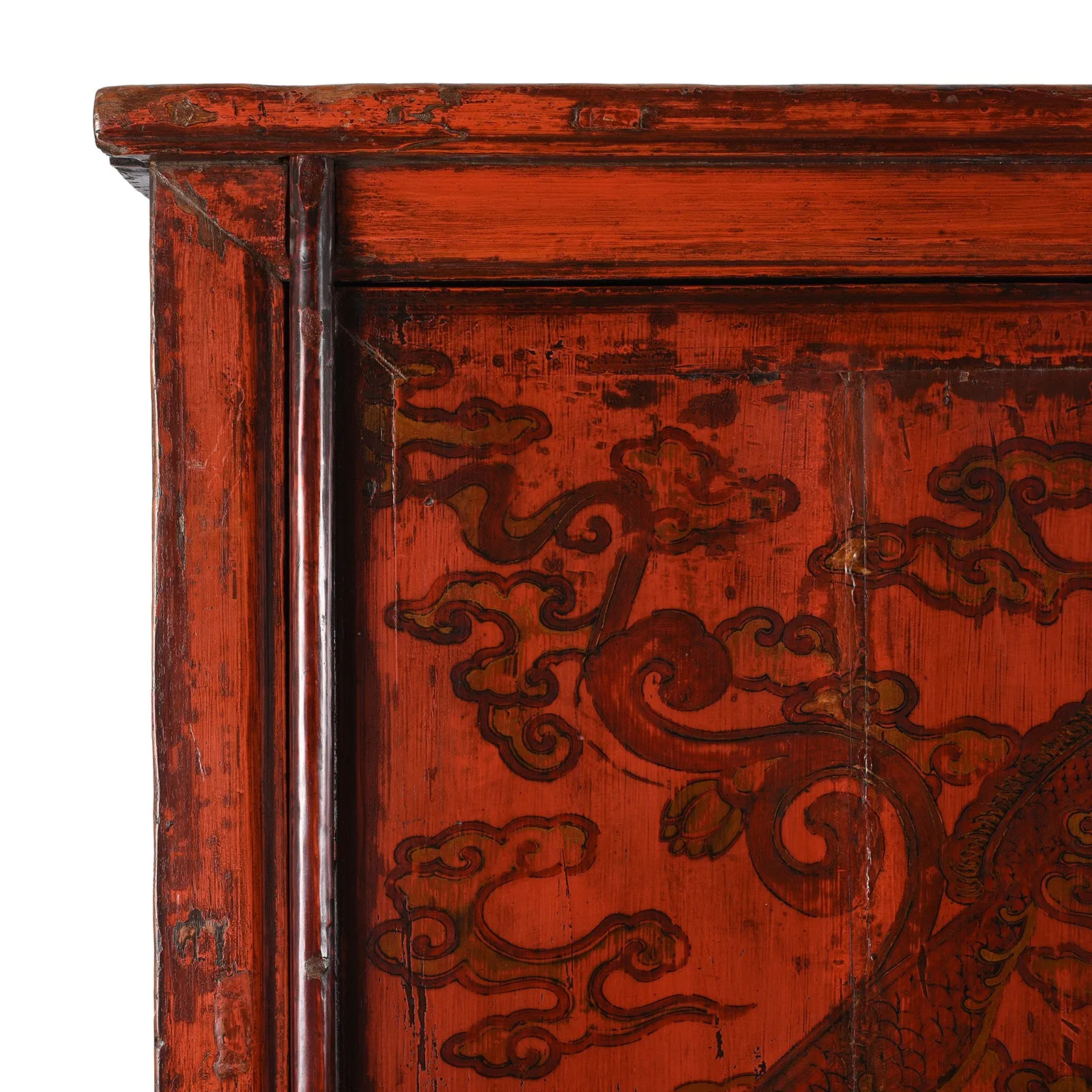 Red Lacquer Chilong Dragon Wedding Cabinet -19th Century