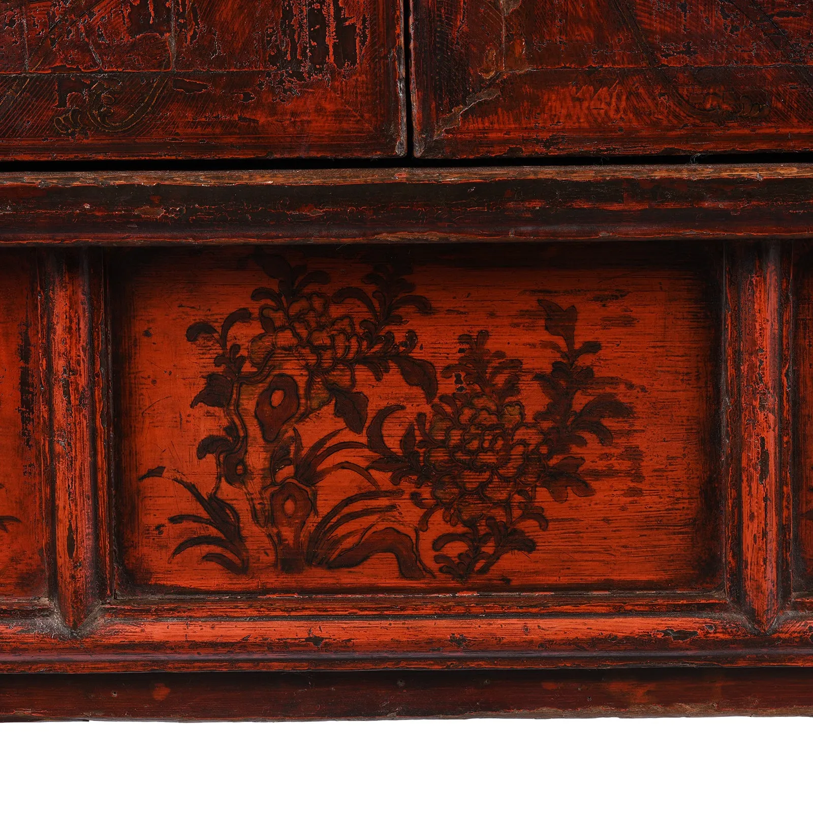 Red Lacquer Chilong Dragon Wedding Cabinet -19th Century