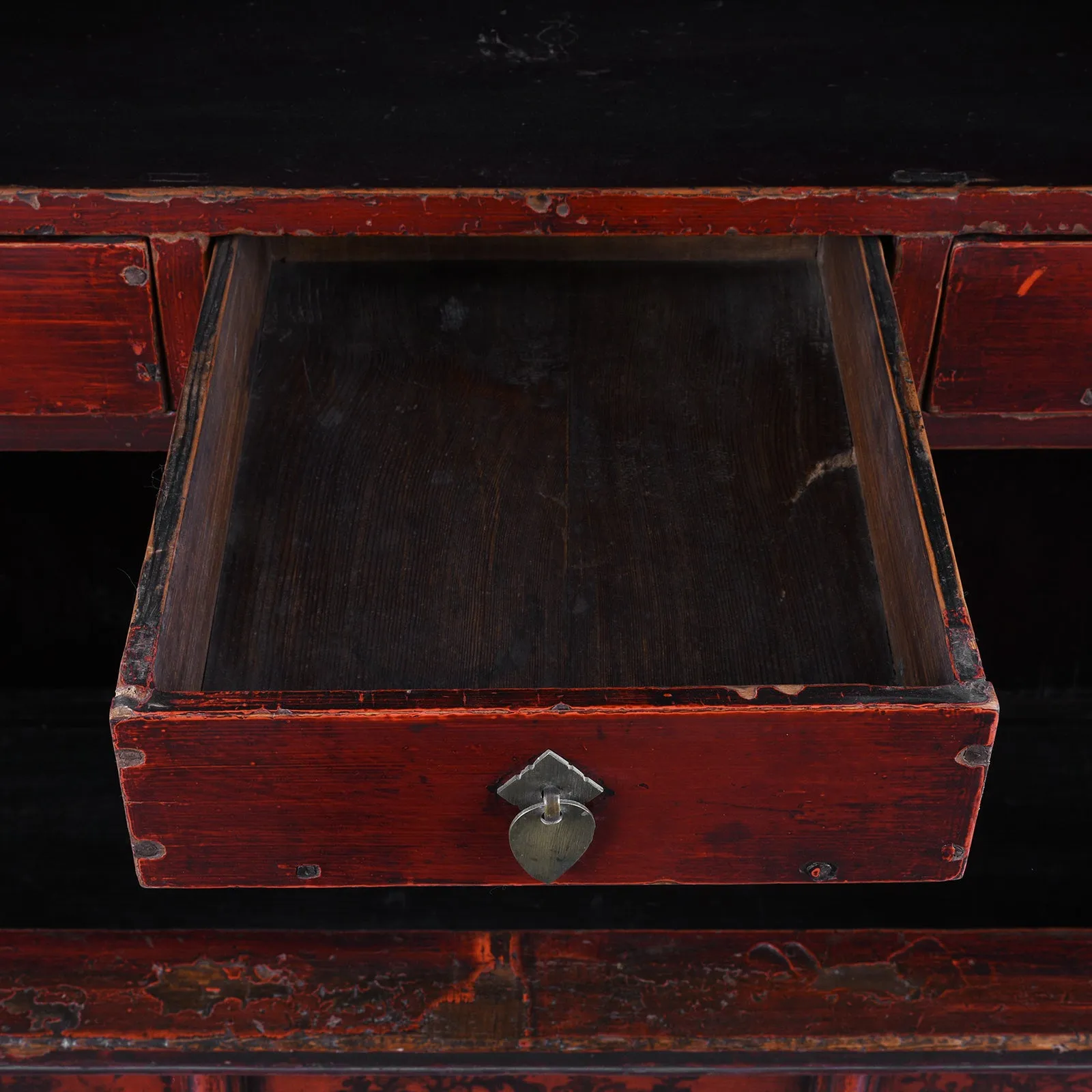 Red Lacquer Chilong Dragon Wedding Cabinet -19th Century