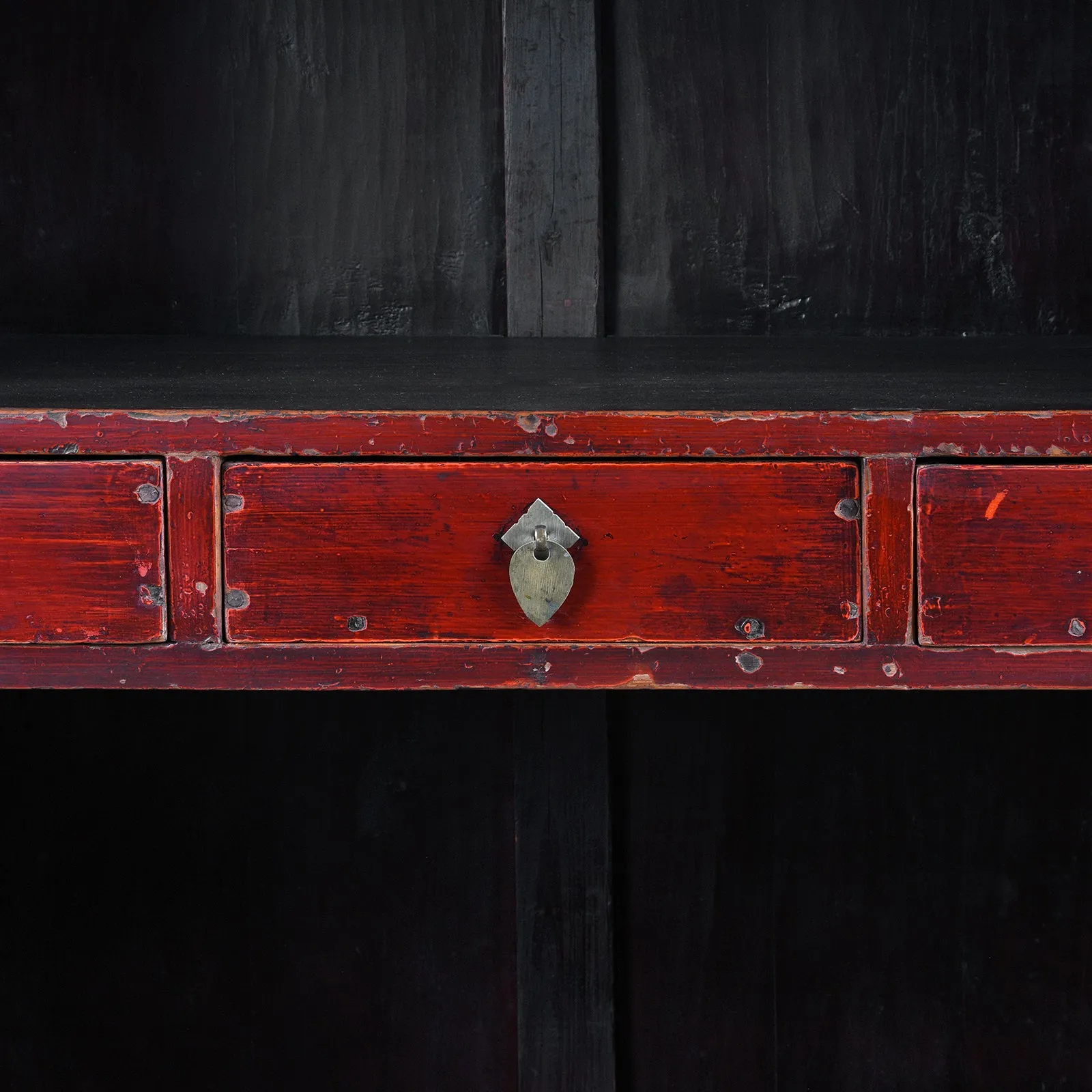 Red Lacquer Chilong Dragon Wedding Cabinet -19th Century