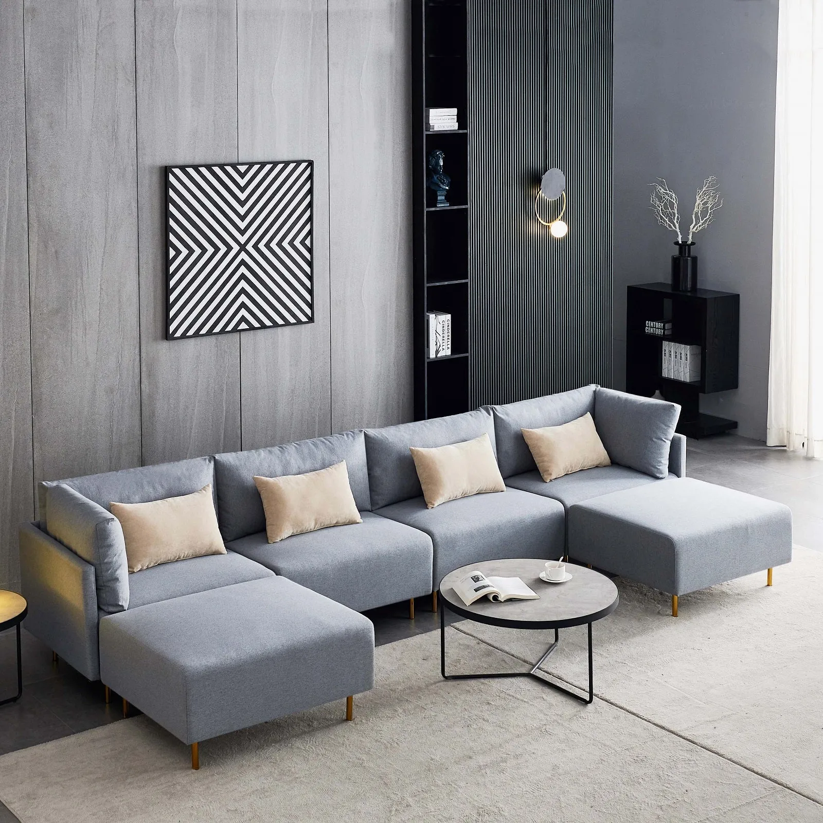 River Quinn Comfy 6 Piece Sofa Sectional and Ottomans