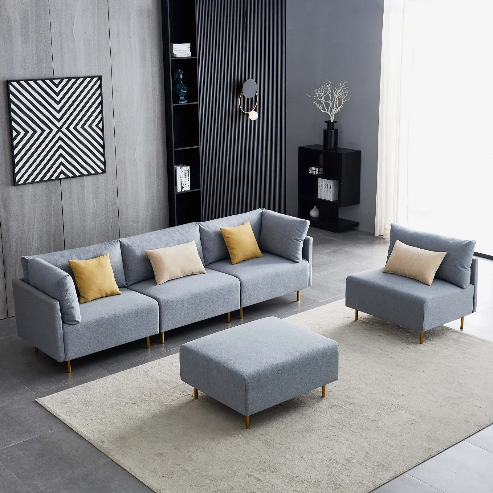 River Quinn Comfy 6 Piece Sofa Sectional and Ottomans