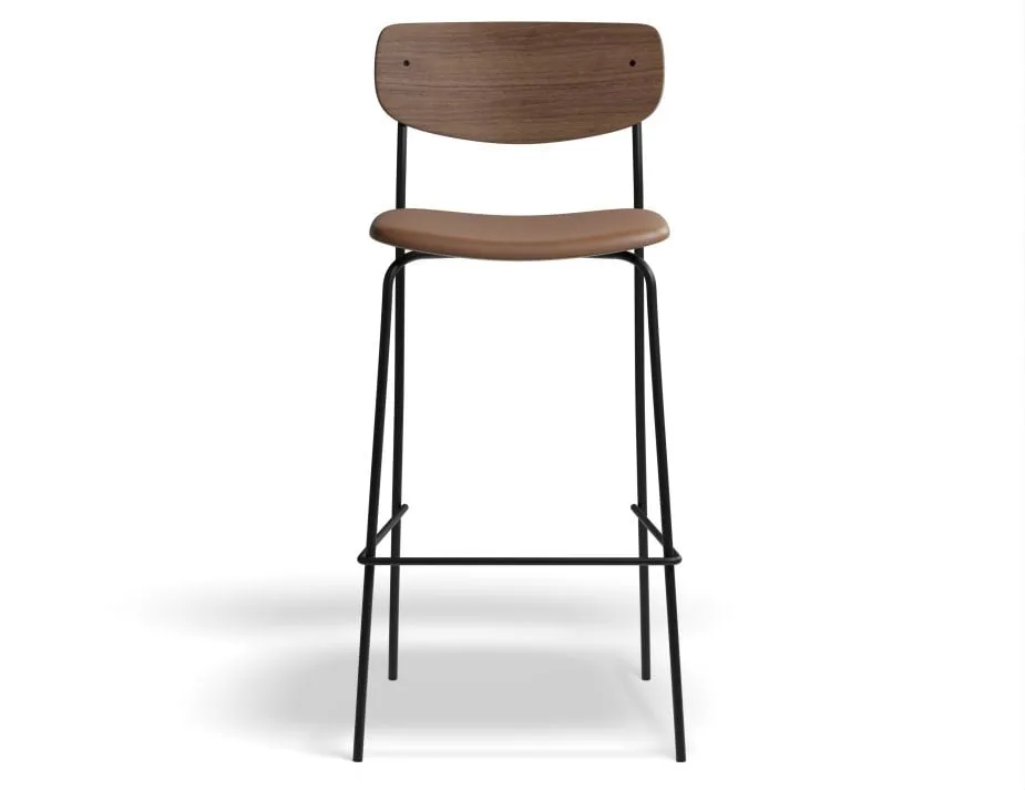 Rylie Stool - Padded Seat with Walnut Backrest - 65cm Kitchen Height - Tan Vegan Leather Seat