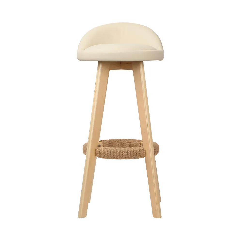 Set of 2 PU Leather Backrest Bar Stools - Beige