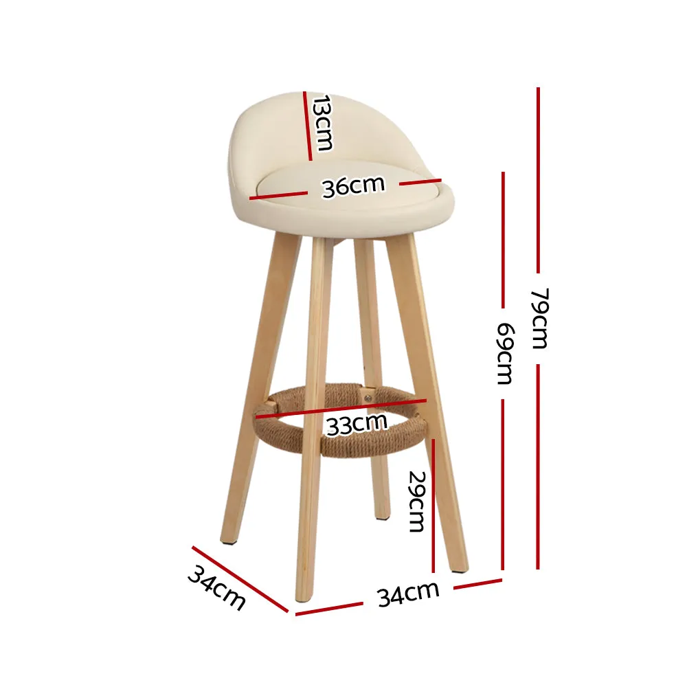 Set of 2 PU Leather Backrest Bar Stools - Beige