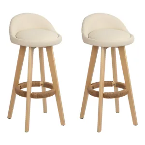 Set of 2 PU Leather Backrest Bar Stools - Beige