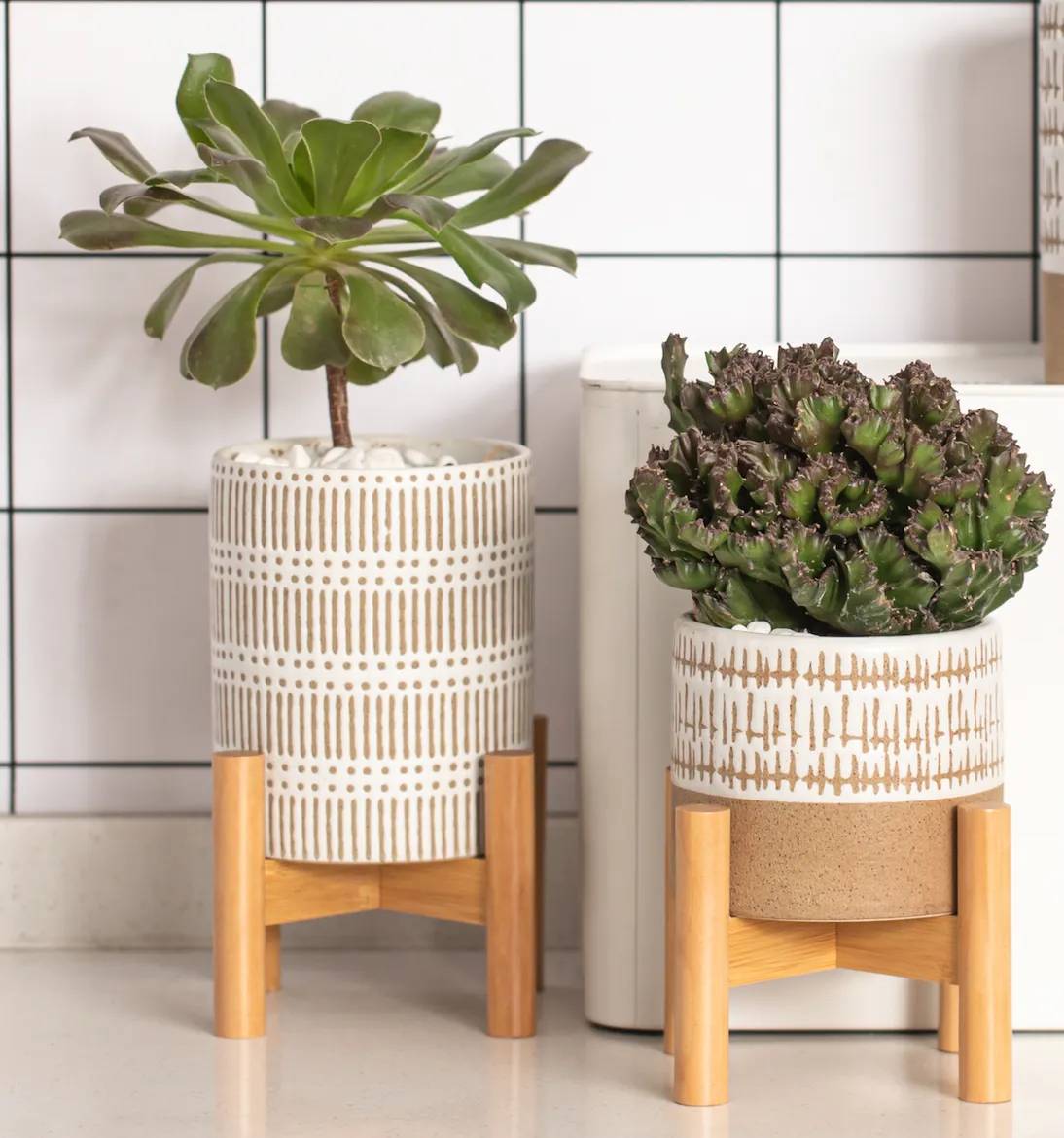 Set of two wood stands | Small wood stands for 4.5" wide planter pots | Pots and plants not included | stands elevate the pot by 2.5" | Wood stands add elegance to your decor