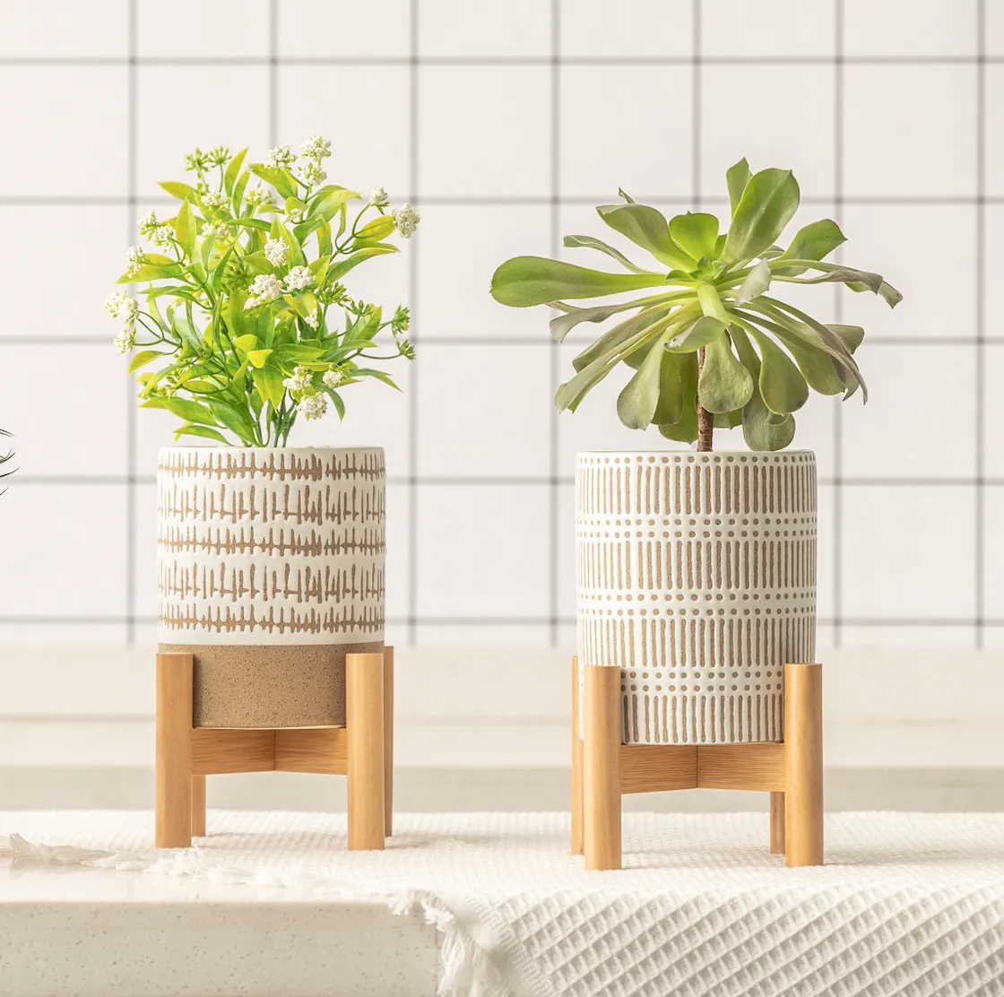 Set of two wood stands | Small wood stands for 4.5" wide planter pots | Pots and plants not included | stands elevate the pot by 2.5" | Wood stands add elegance to your decor