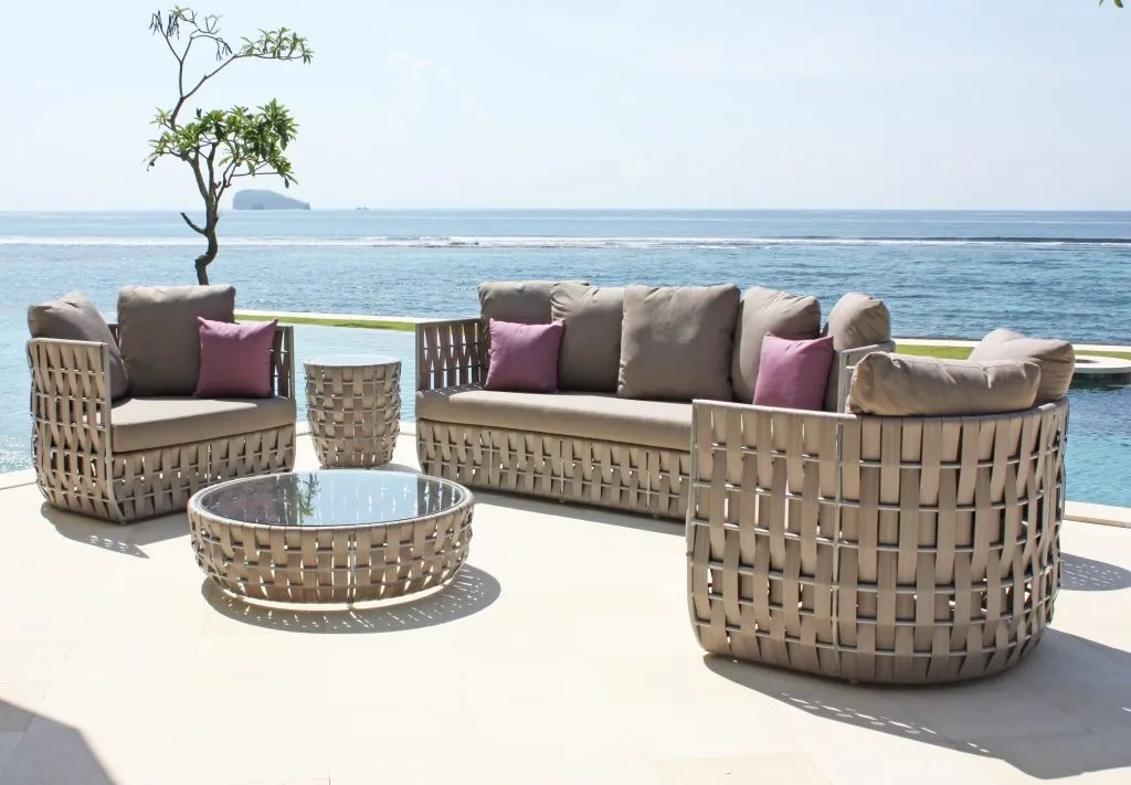 Skyline Design Strips Large Outdoor Contemporary Silver Walnut Rattan Sofa Set