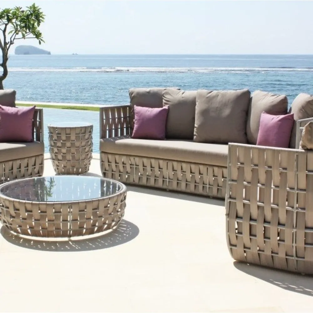 Skyline Design Strips Large Outdoor Contemporary Silver Walnut Rattan Sofa Set