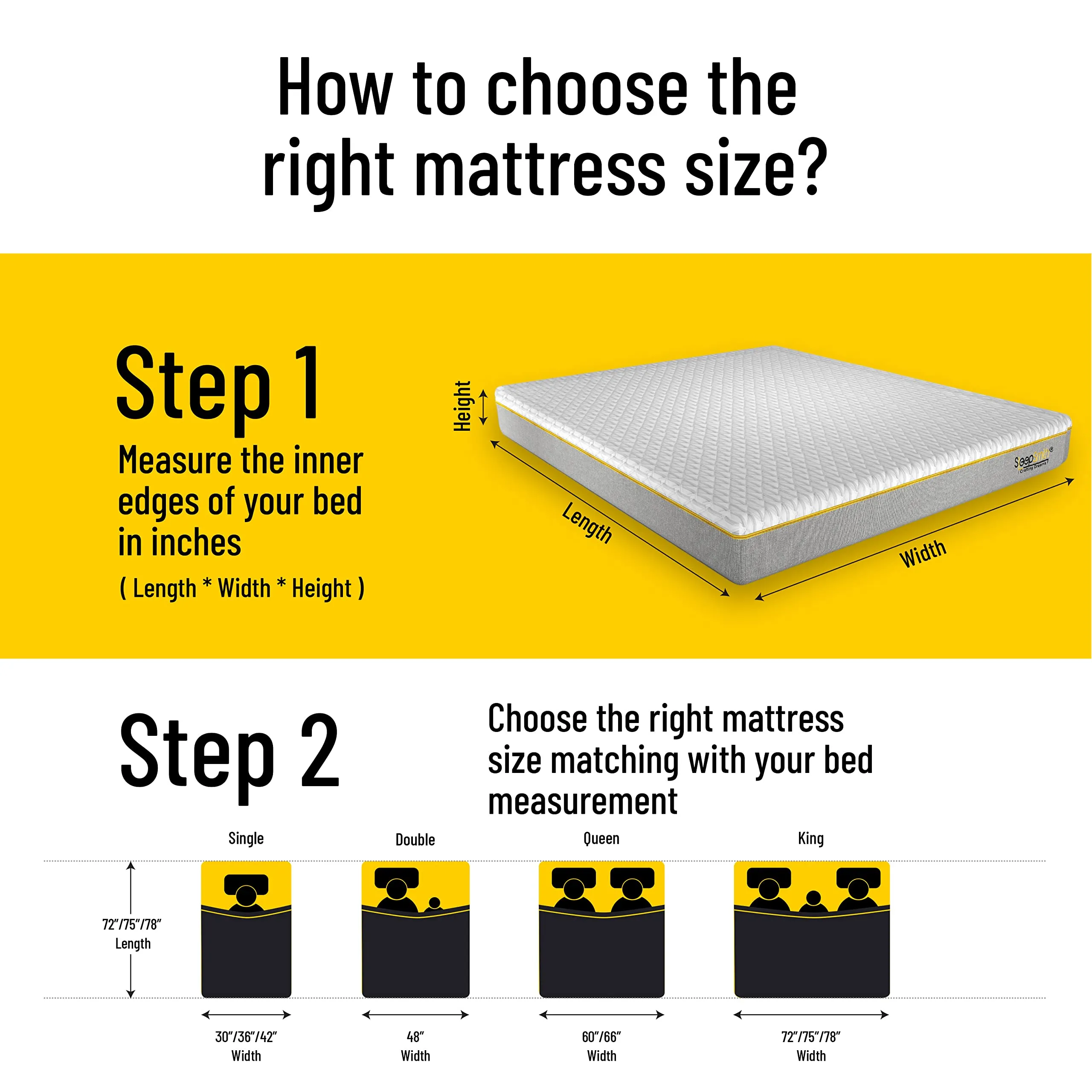 SleepSmith Premium Mattress, 3 Zoned Orthopedic Memory Foam Mattress, 8 Inch with 2 Pillows Graphite Infused Cloud Foam, Active Cooling White Mattress Combo Set, -72" X 60" x 6 Inches, (Queen Size)