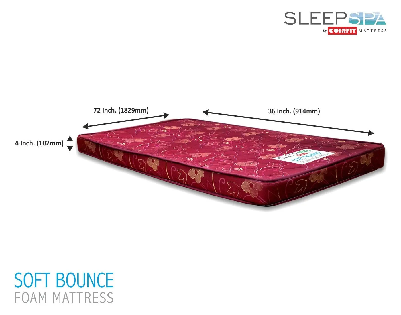 SLEEPSPA by COIRFIT Soft Bounce Herb Fresh Technology | Back Care | Direct from Factory 4 inch Single Size High Density (HD) Foam Mattress with 1 Year Warranty (L X W : 72X36 inch), Maroon