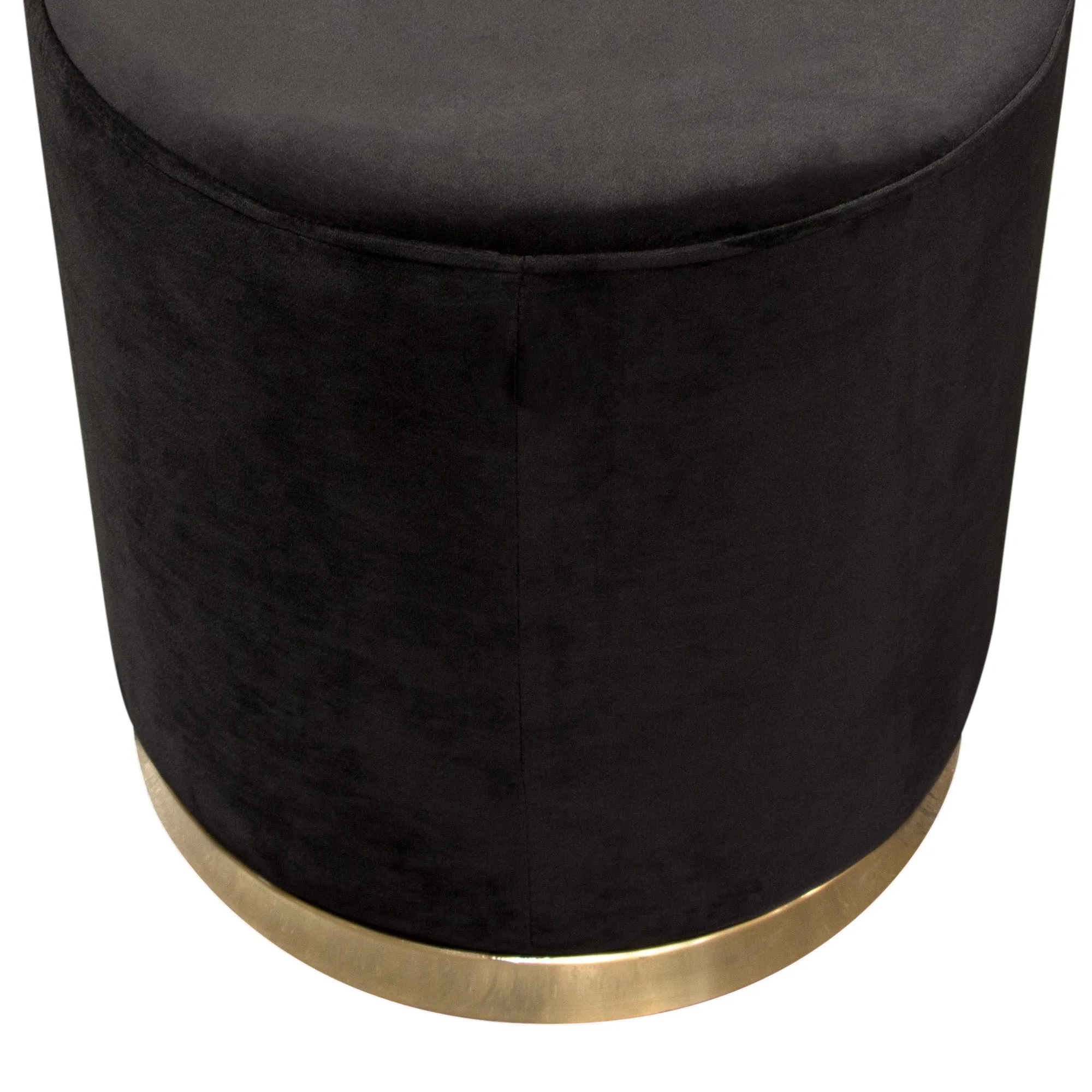 Sorbet Round Accent Ottoman in Black Velvet w/ Gold Metal Band Accent by Diamond Sofa