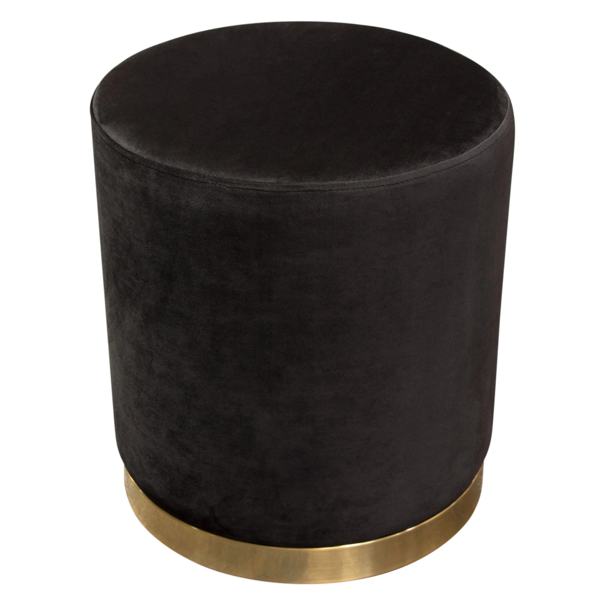 Sorbet Round Accent Ottoman in Black Velvet w/ Gold Metal Band Accent by Diamond Sofa